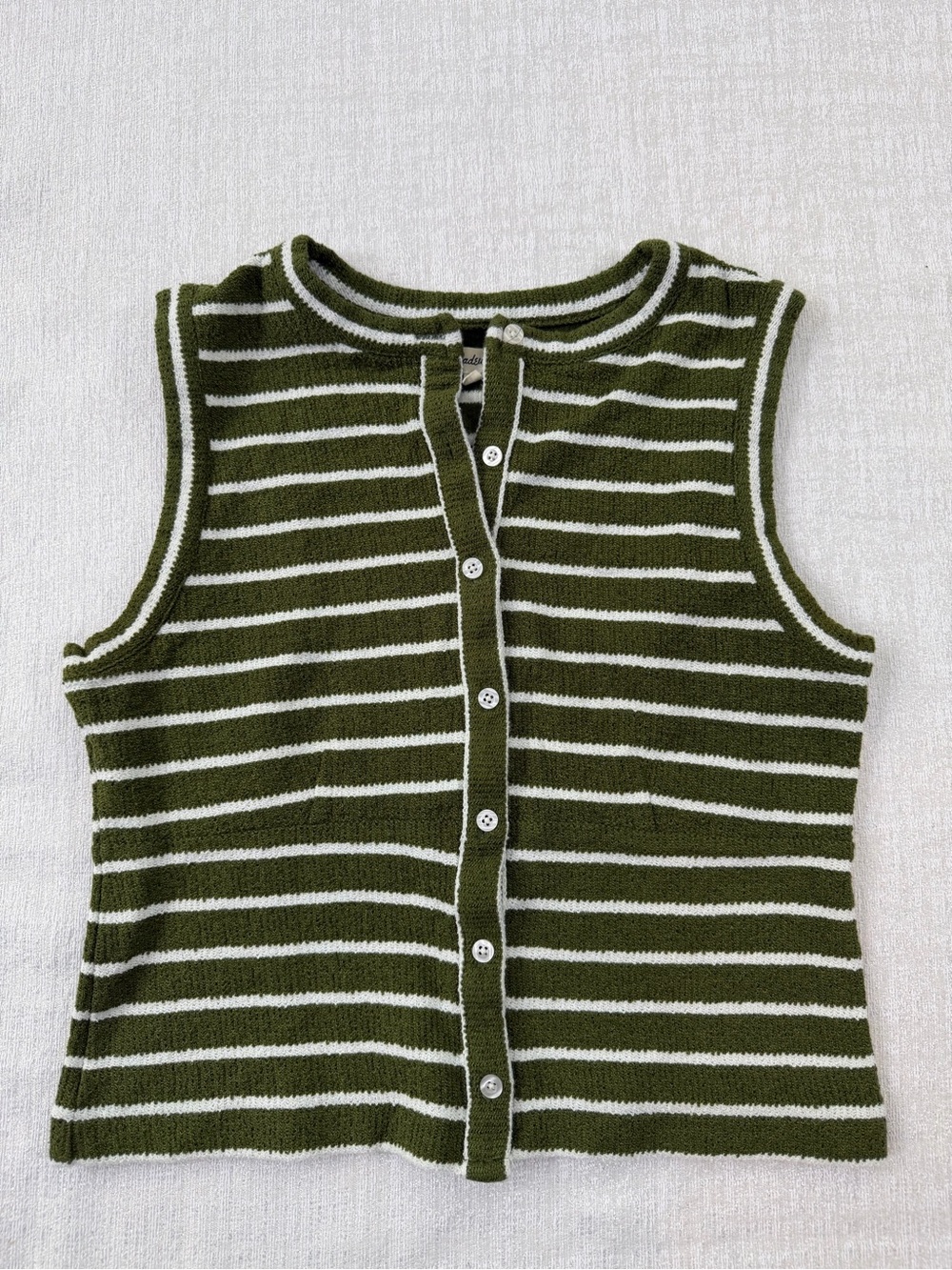 Madewell Olive & White Striped Button-Front Knit Tank